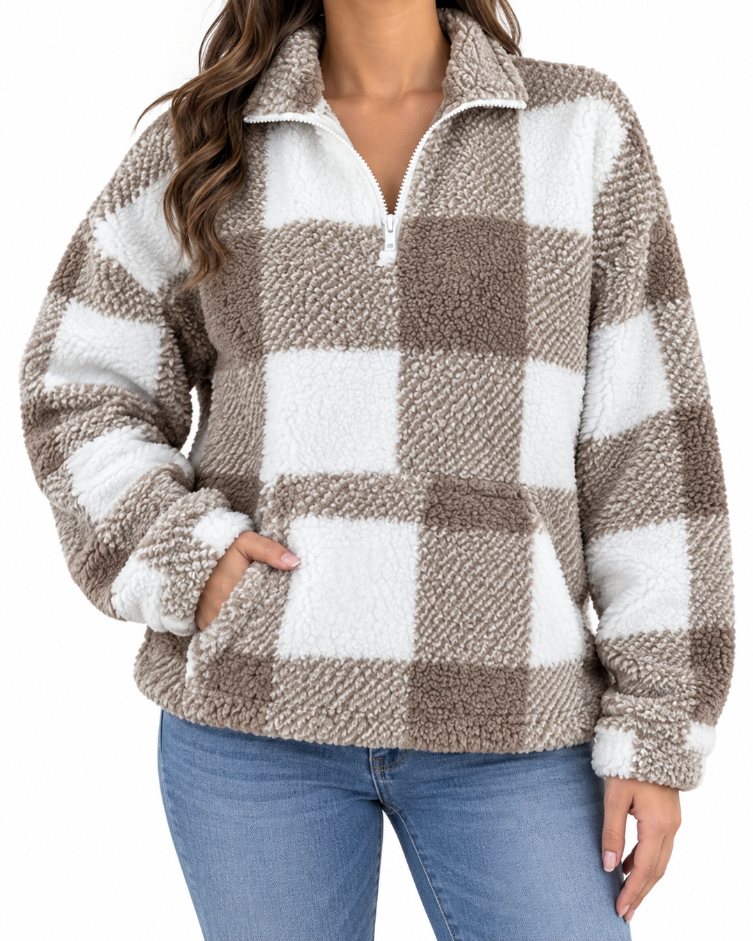 Ceanghleann - Plaid Fleece Sweater — Elina Dublin studio photograph