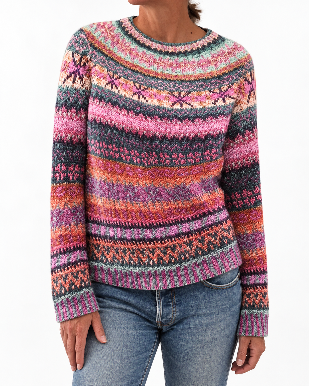 Ceathbhoth - Vibrant Fairisle Jumper — Elina Dublin studio photograph