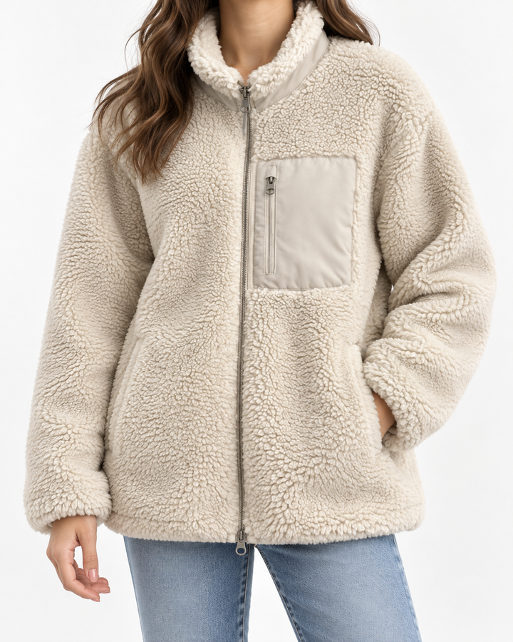 CELANDINE™ - Comfy Long Sleeve Zip-Up Plush Winter Jacket — Elina Dublin studio photograph