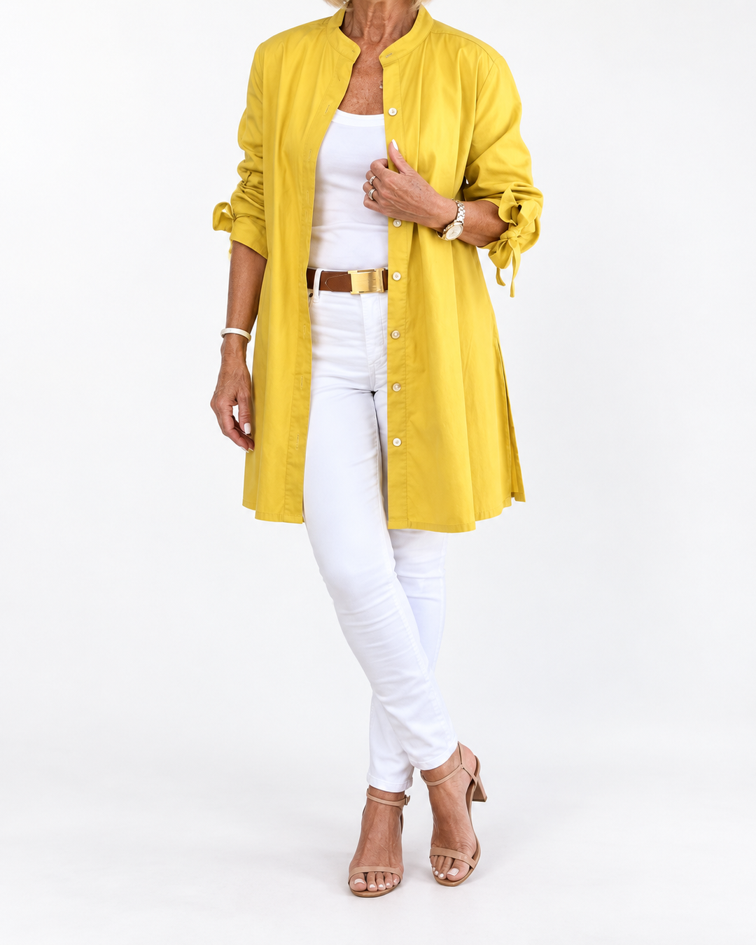 CÉLINA™ - Classy Long Shirt Jacket — Elina Dublin studio photograph