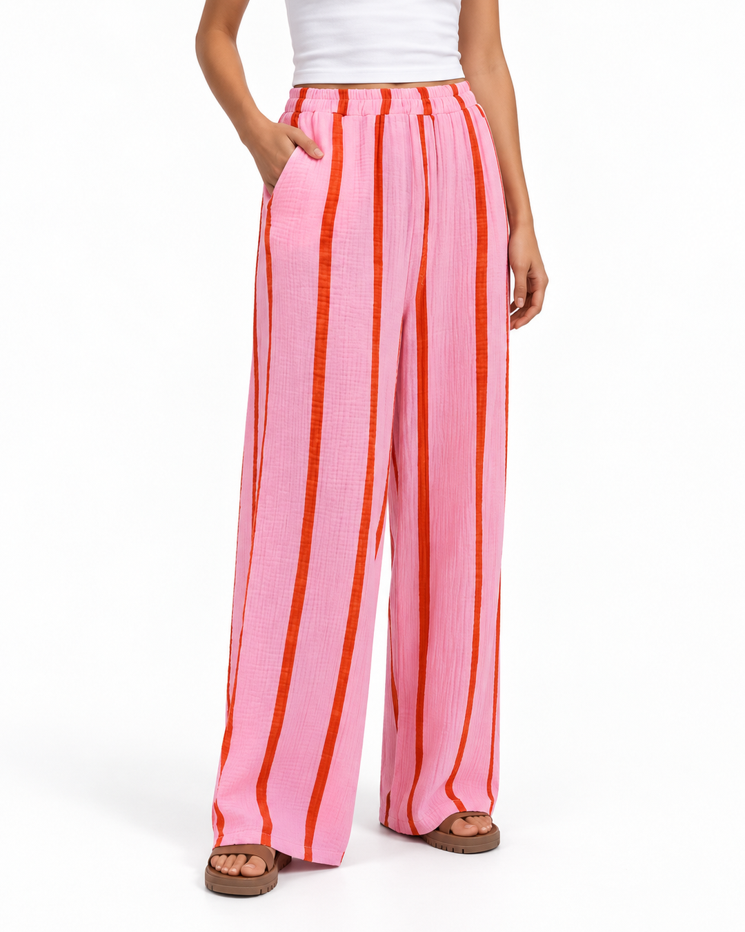 CHARO™ – Comfy Striped Wide-Leg Lounge Trousers — Elina Dublin studio photograph