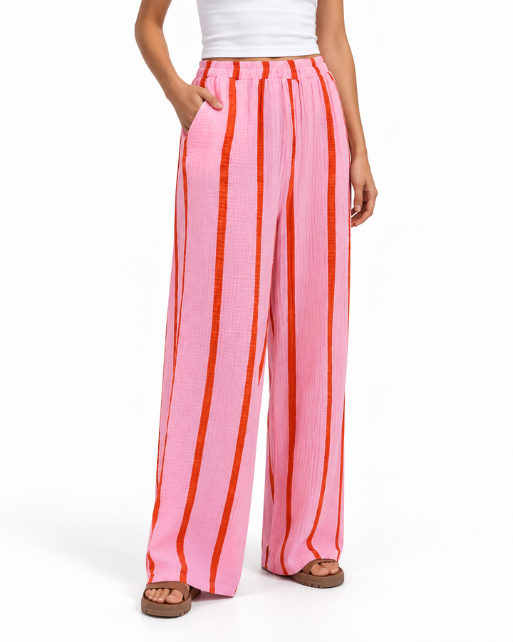 CHARO™ – Comfy Striped Wide-Leg Lounge Trousers — Elina Dublin studio photograph