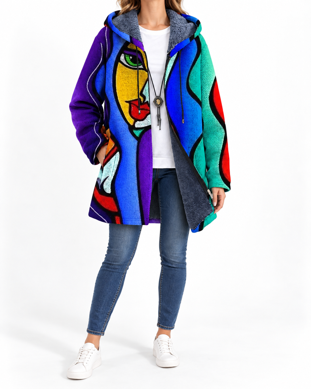 Coat with Colourful Art — Elina Dublin studio photograph