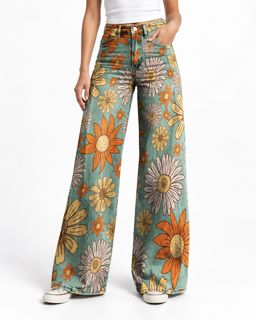 DAISY™ - Vintage Floral Wide-Leg Pants — Elina Dublin studio photograph