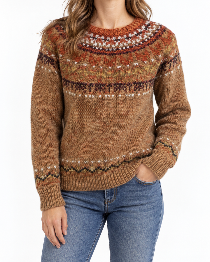 Golden Dune | Brown Jumper with Nordic Pattern — Elina Dublin studio photograph