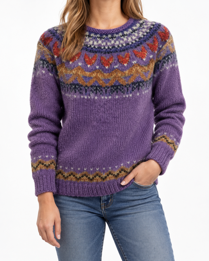 Plum Garden | Purple Jumper with Nordic Pattern — Elina Dublin studio photograph