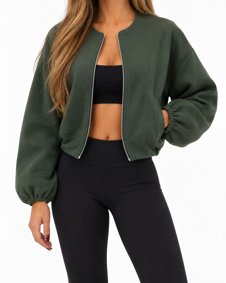 DHANE™ - Chic Long Sleeve Zipper Crop Top Jacket — Elina Dublin studio photograph