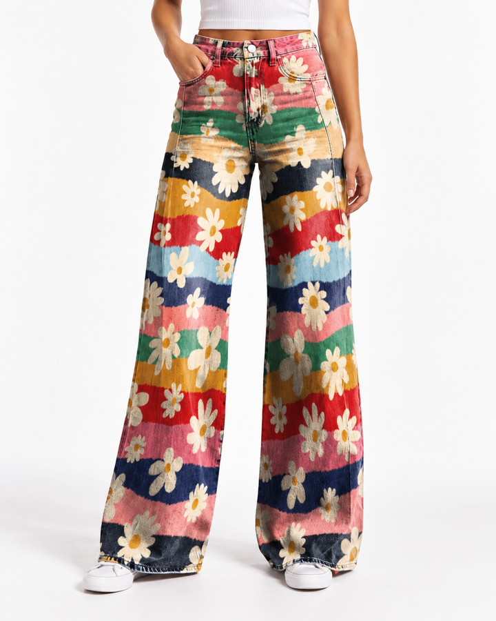 ELIANE™ - Retro Floral Wide-Leg Pants — Elina Dublin studio photograph