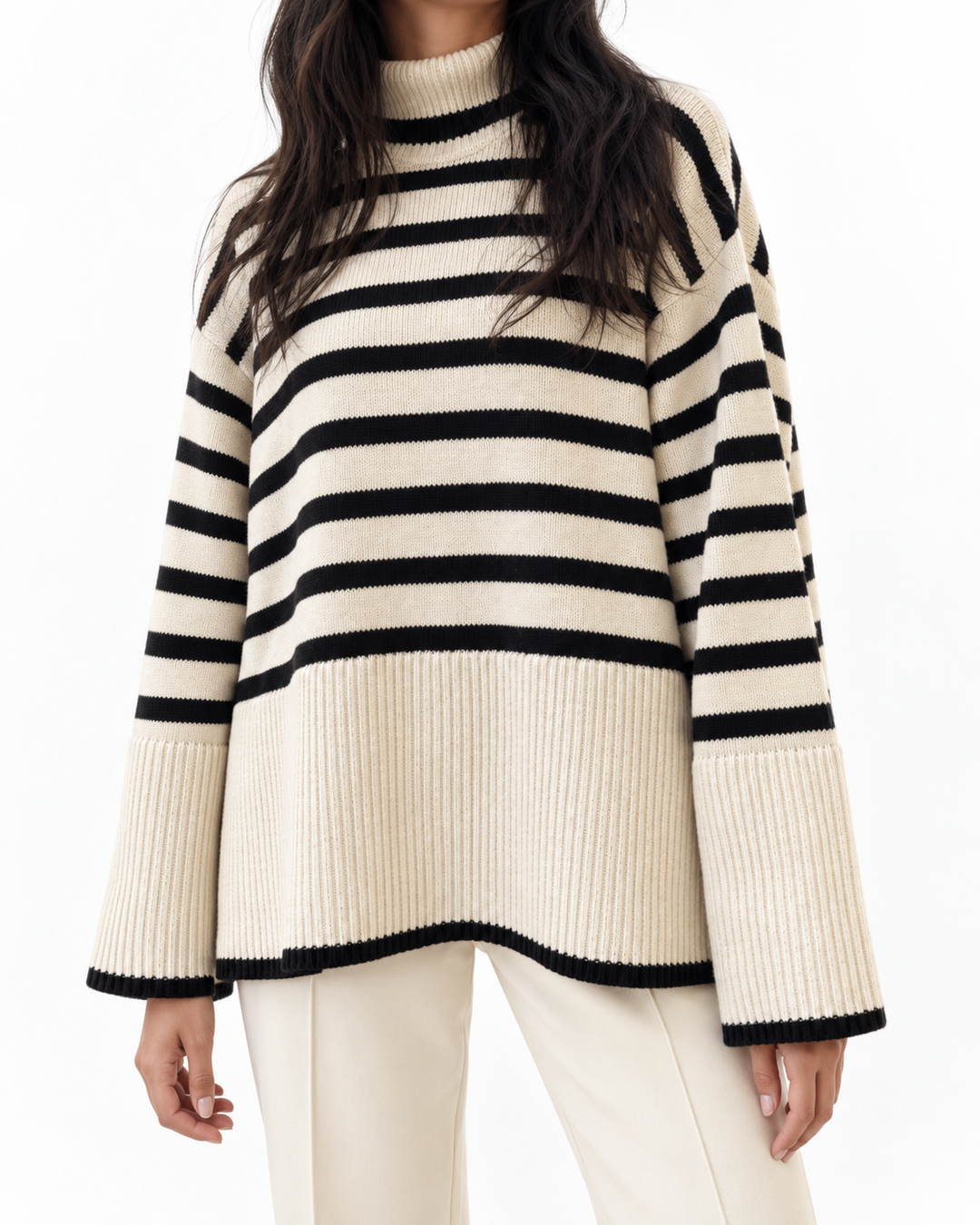 Éliane™ – The Relaxed Elegant Striped Sweater — Elina Dublin studio photograph