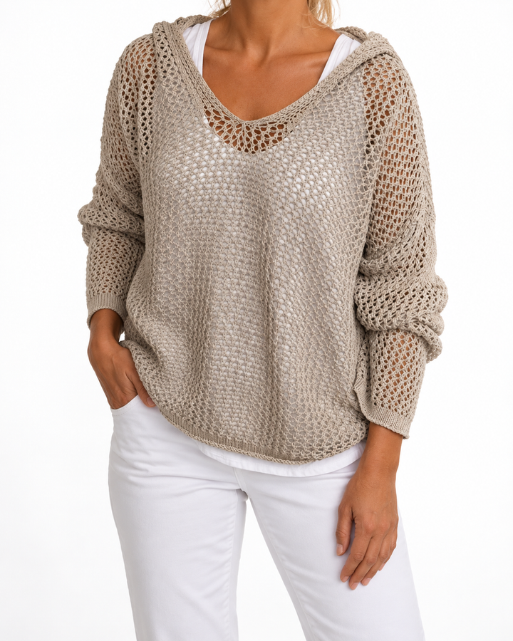Évarielle™ — Open-Knit Sweater with Relaxed Collar — Elina Dublin studio photograph