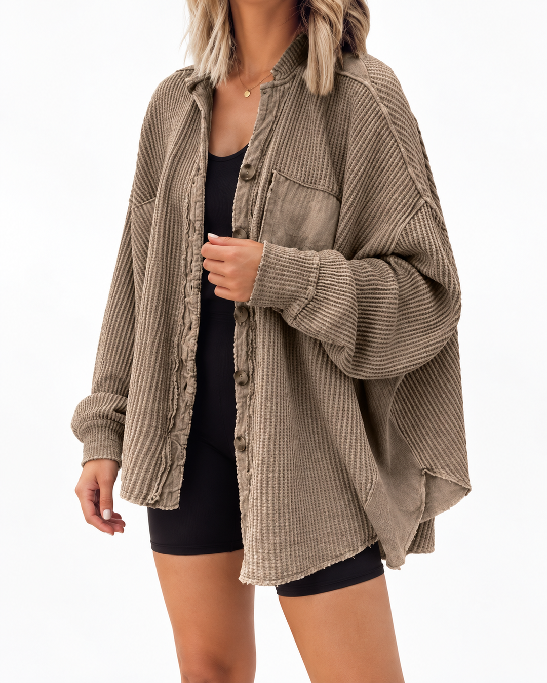 FAYE™ - Cozy Loose Fit Batwing Sleeve Button Down Jacket — Elina Dublin studio photograph