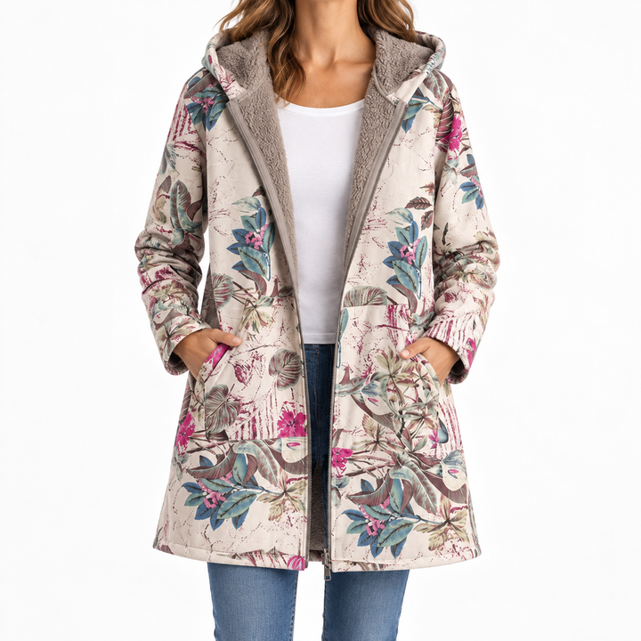 Valentina | Coat with Botanical Pattern — Elina Dublin studio photograph