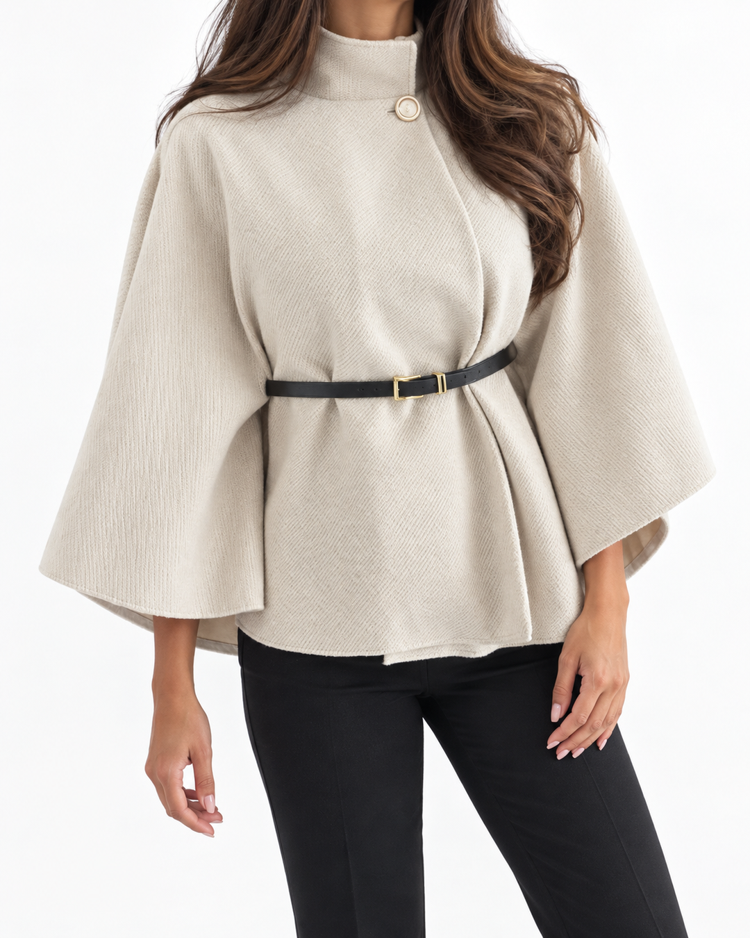 GAMORA™ - Stylish High Neck Cape Jacket — Elina Dublin studio photograph