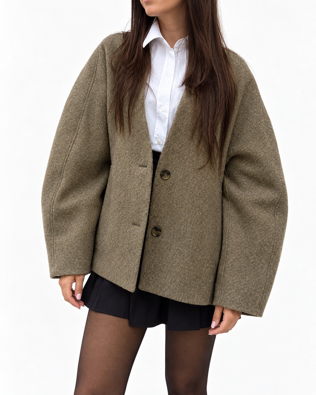 GILDA™ – Classy Long Sleeve Button Down Jacket — Elina Dublin studio photograph