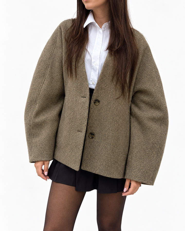 GILDA™ – Classy Long Sleeve Button Down Jacket — Elina Dublin studio photograph