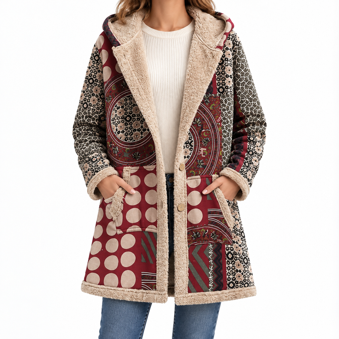 Francesca | Coat with Vintage Patchwork Pattern — Elina Dublin studio photograph
