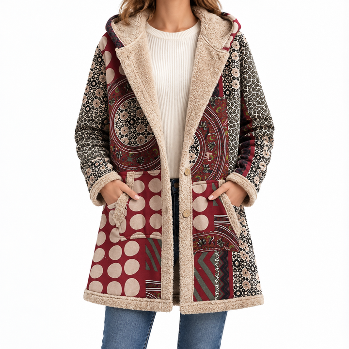Francesca | Coat with Vintage Patchwork Pattern — Elina Dublin studio photograph