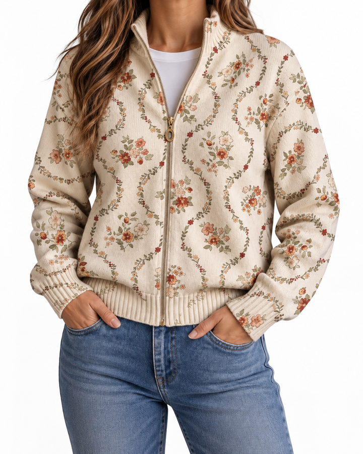 Soledad | Knitted Cardigan with Delicate Floral Vines — Elina Dublin studio photograph