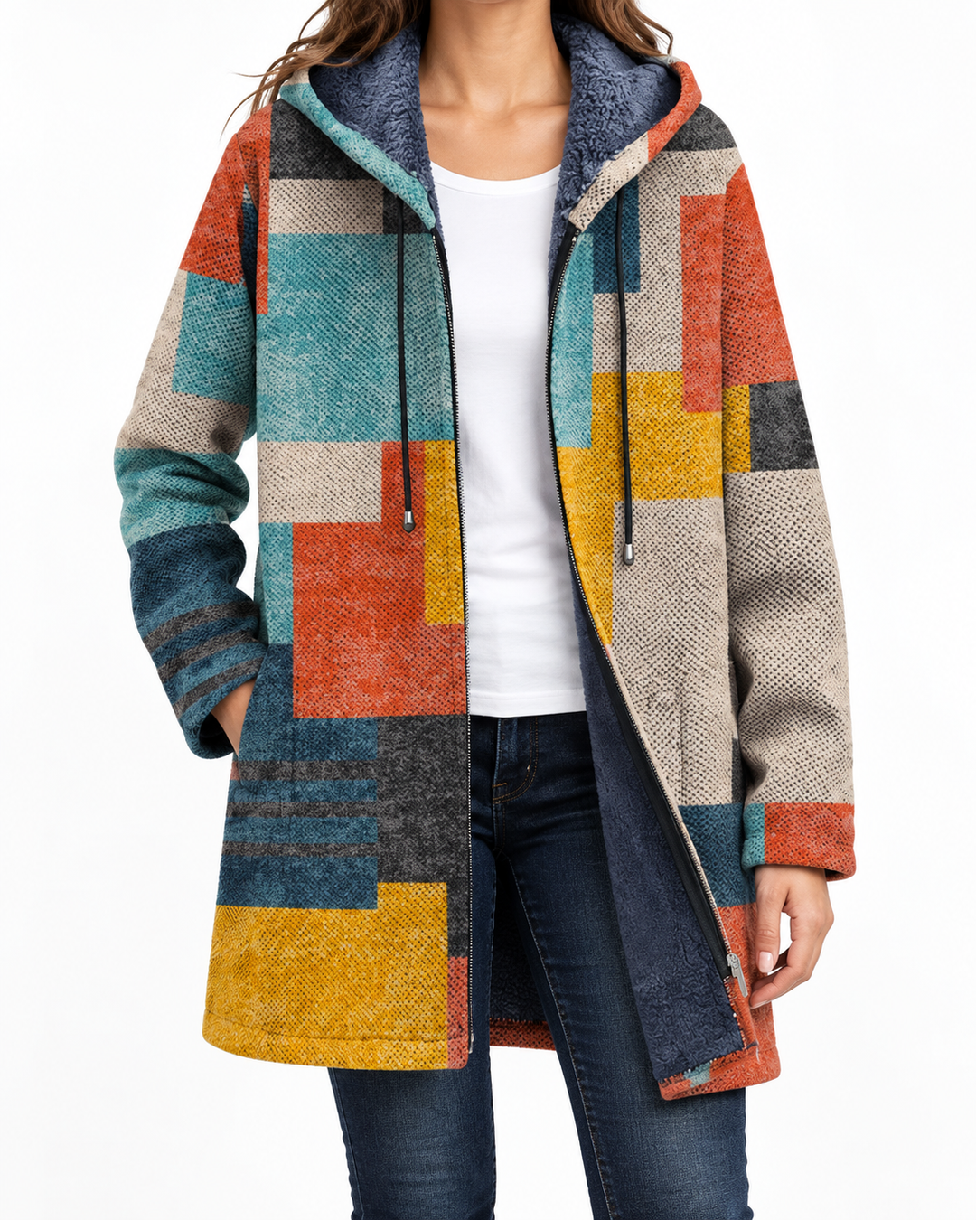 Jacket with Geometric Colour Blocks — Elina Dublin studio photograph