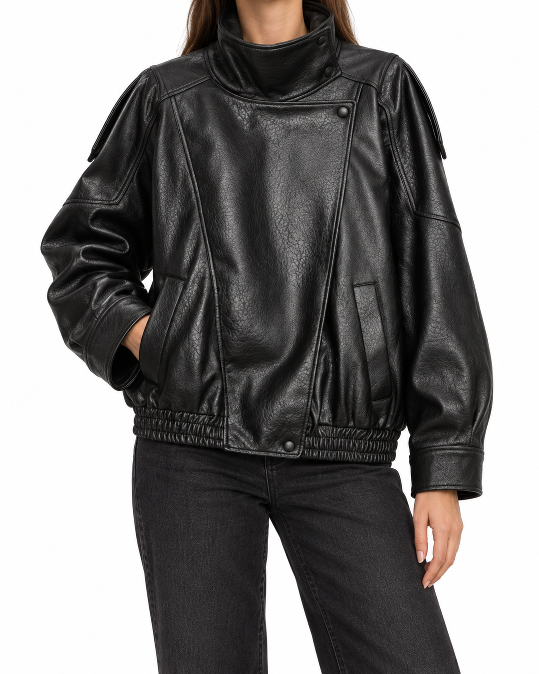 JAMIE™ – Stylish Modern Oversized Moto Jacket — Elina Dublin studio photograph