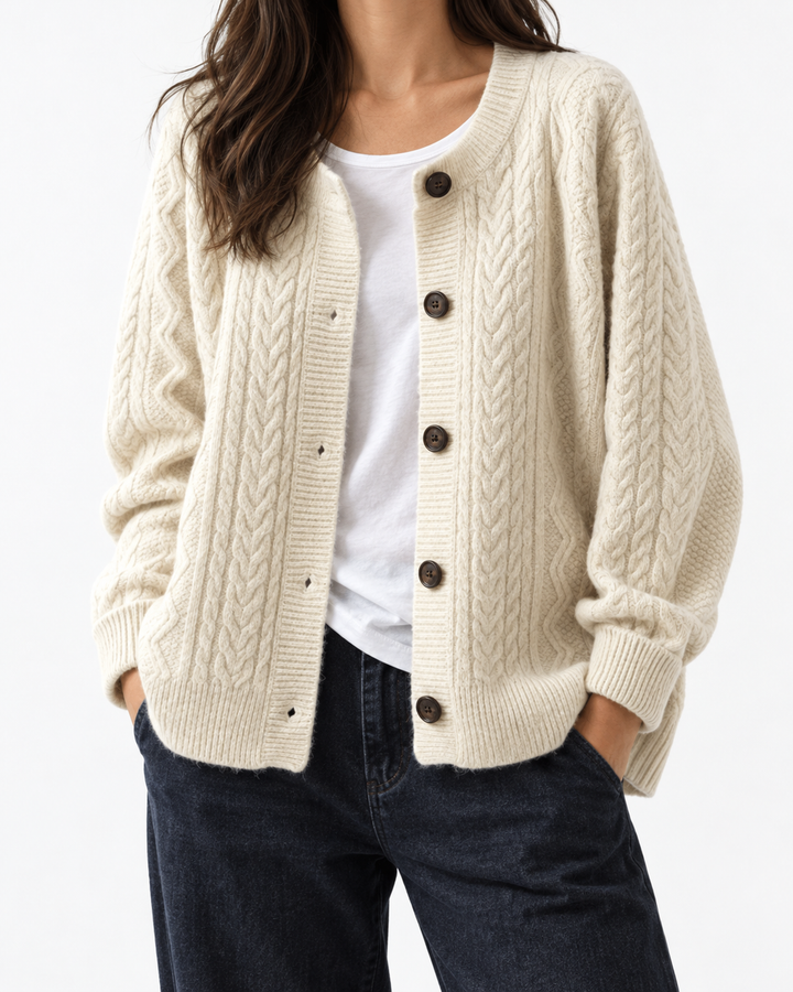 Lorença - Knitted Cable Cardigan — Elina Dublin studio photograph