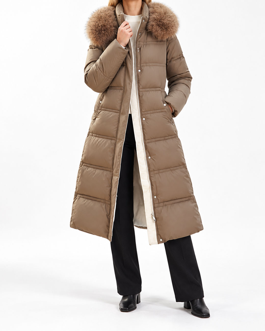 LUCIA™ | Designer Winter Parka with Fur Hood — Elina Dublin studio photograph