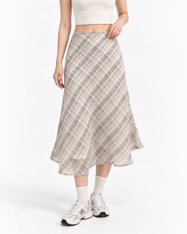 MORIAH™ – Classic Plaid Midi Skirt — Elina Dublin studio photograph