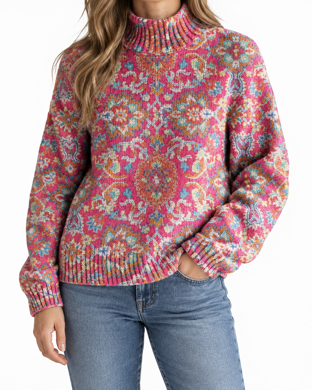 Muirriasc - Woven Multicolour Jumper — Elina Dublin studio photograph