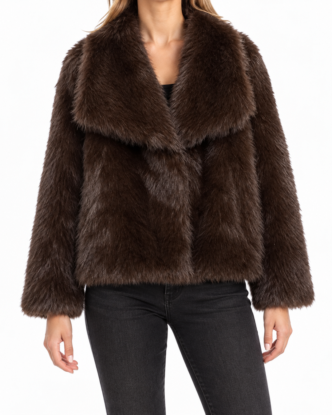 NESRIN™ - Classy Long Sleeve Collared Fuzzy Coat — Elina Dublin studio photograph