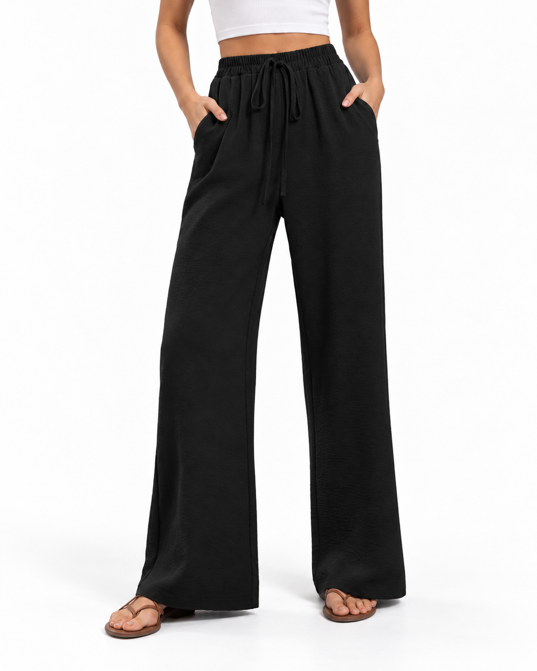 NIKU™ - Casual Wide Leg Drawstring Pants — Elina Dublin studio photograph