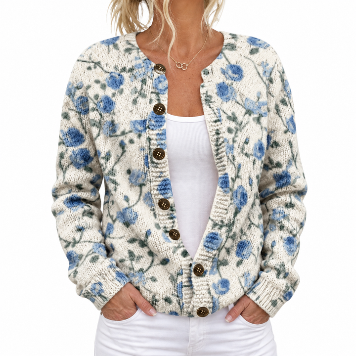 Patrícia - Autumn Floral Cardigan — Elina Dublin studio photograph