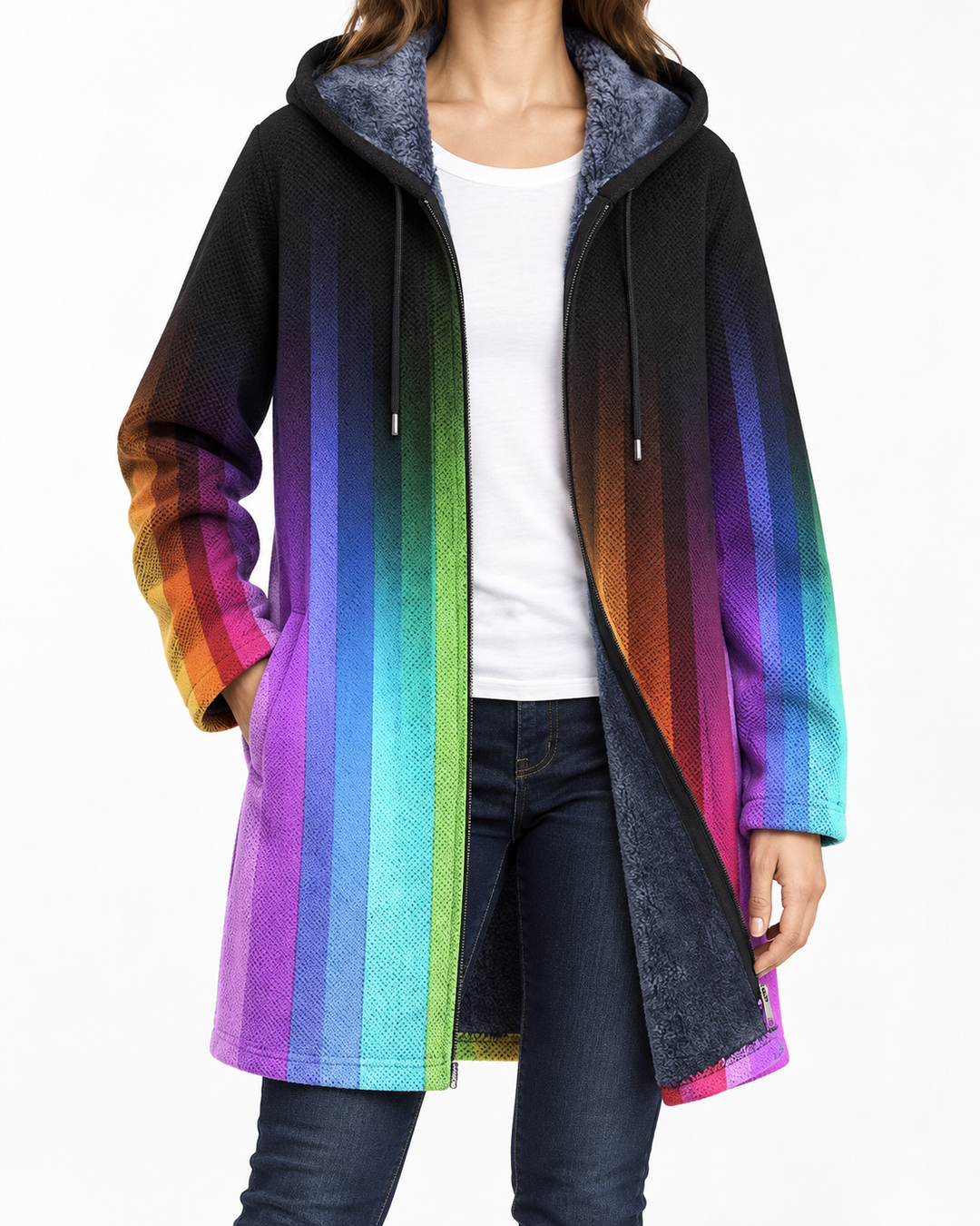 Rainbow Tail Coat — Elina Dublin studio photograph