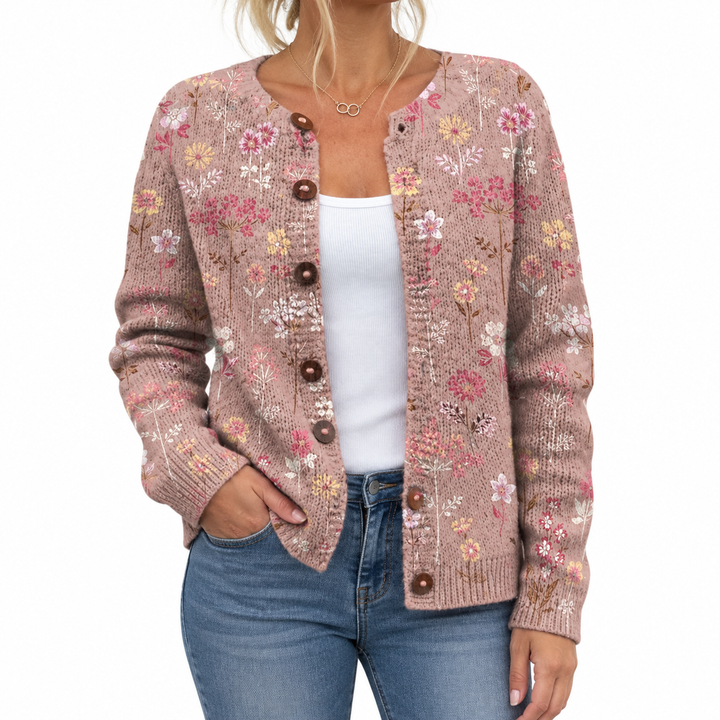 Raquel - Autumn Floral Cardigan — Elina Dublin studio photograph