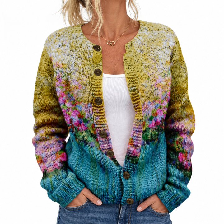 Rita - Autumn Floral Cardigan — Elina Dublin studio photograph