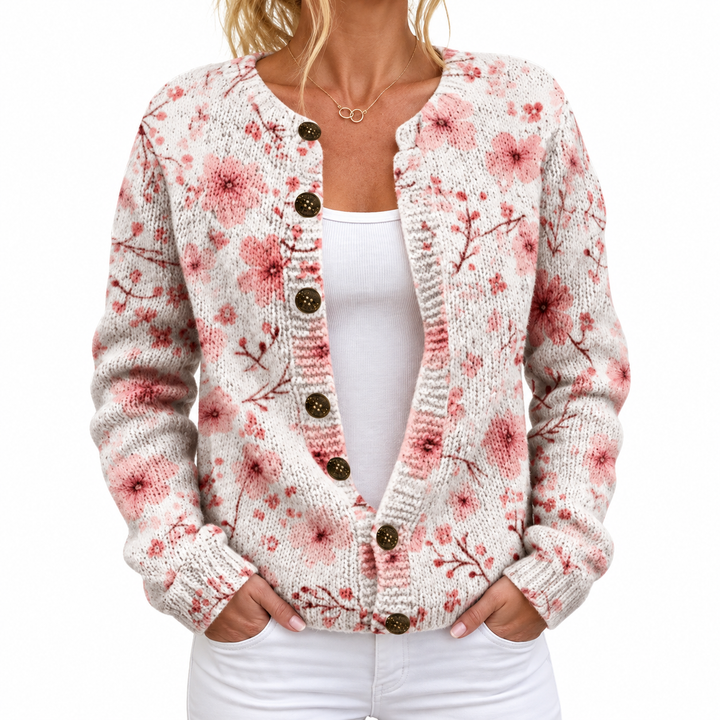 Sofia - Autumn Floral Cardigan — Elina Dublin studio photograph