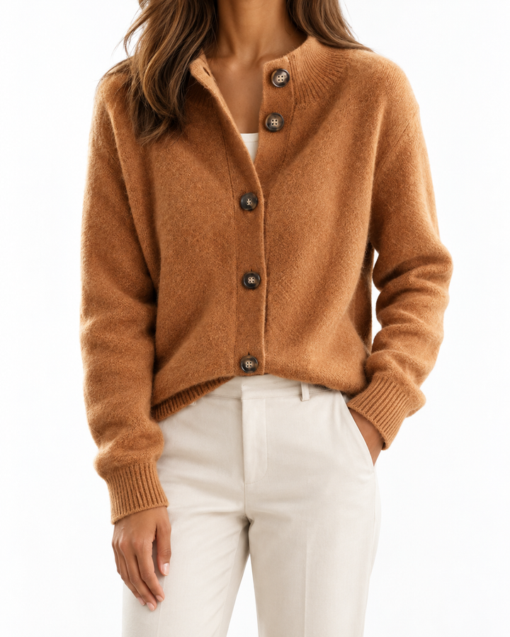 Sofia Button Cardigan — Elina Dublin studio photograph