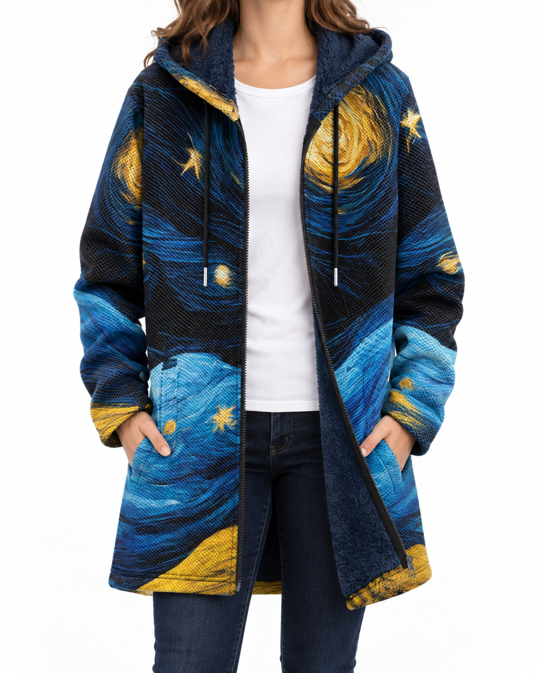 Starry Sky Patterned Coat — Elina Dublin studio photograph