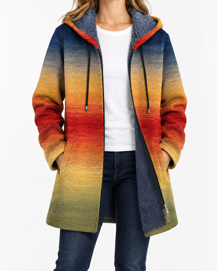Sunset Gradient Pattern Coat — Elina Dublin studio photograph