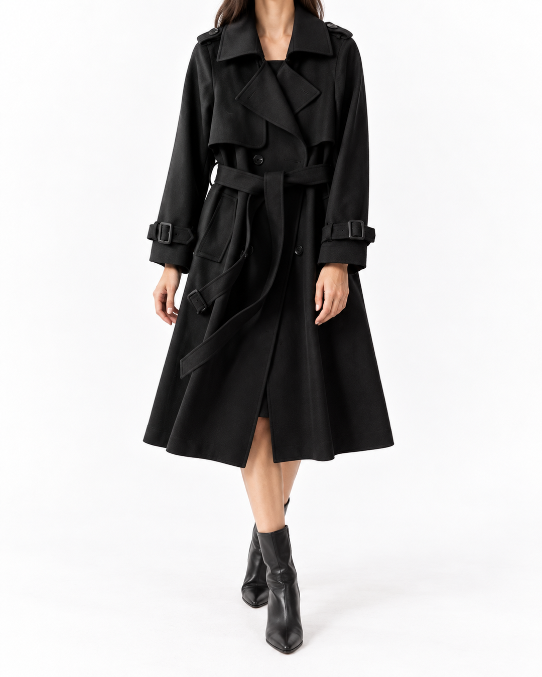 TIA™ - Elegant Knee-Length Loose Fit Coat — Elina Dublin studio photograph