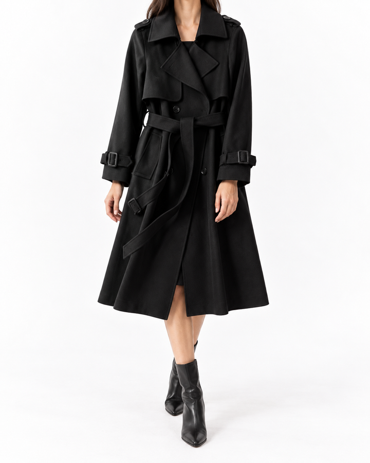 TIA™ - Elegant Knee-Length Loose Fit Coat — Elina Dublin studio photograph