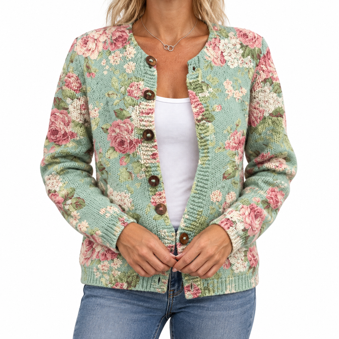 Vera - Autumn Floral Cardigan — Elina Dublin studio photograph
