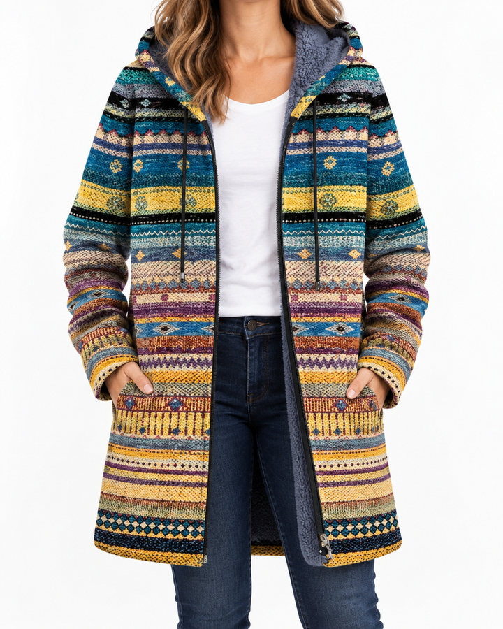 Wavy Tribal Pattern Coat — Elina Dublin studio photograph