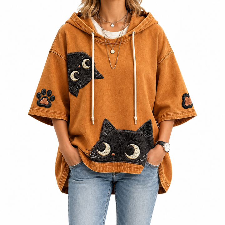 Women's Autumn Cat Print Hoodie — Elina Dublin studio photograph