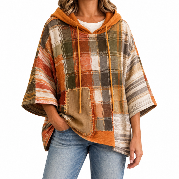Women's Artistic Patchwork Hoodie — Elina Dublin studio photograph