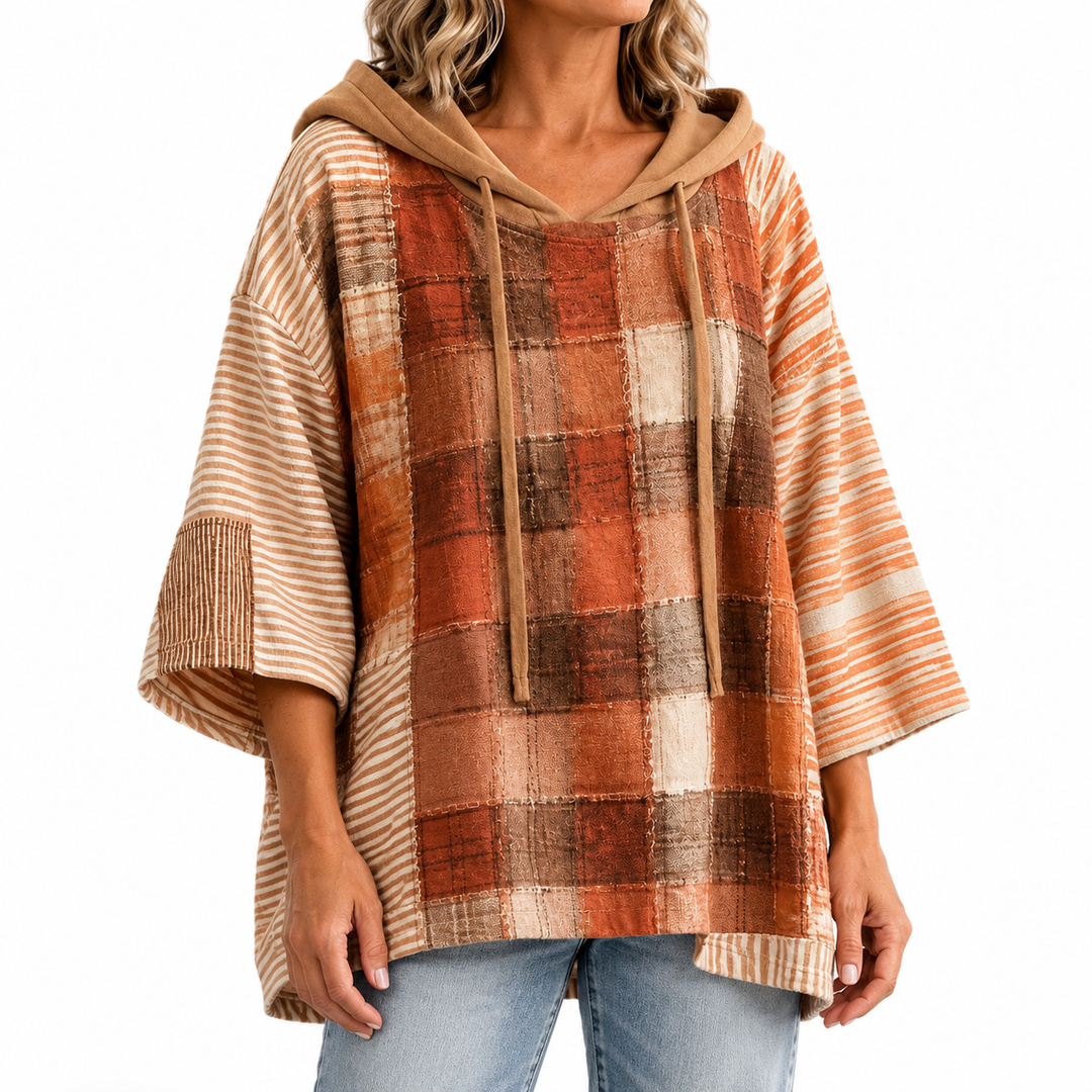 Autumn Artistic Patchwork Hoodie — Elina Dublin studio photograph