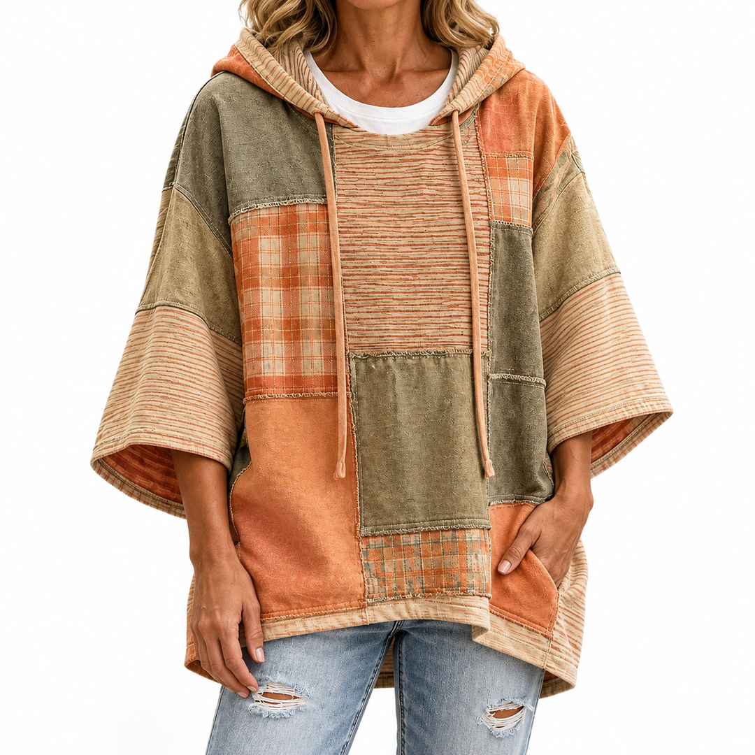 Autumn Hoodie with Artistic Patchwork — Elina Dublin studio photograph