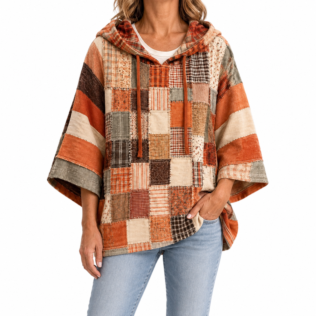 Women's Artistic Patchwork Hoodie — Elina Dublin studio photograph