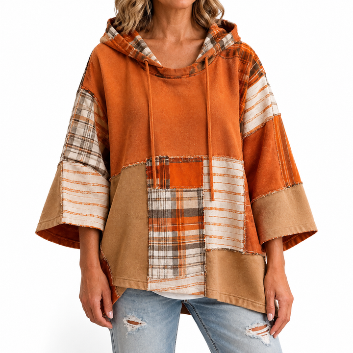 Autumn Artistic Patchwork Hoodie — Elina Dublin studio photograph