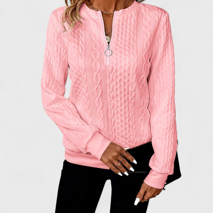 Minda - Women's Cable Knit Zip Sweater | Elina Dublin