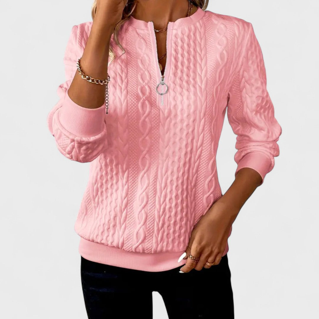 Minda - Women's Cable Knit Zip Sweater | Elina Dublin
